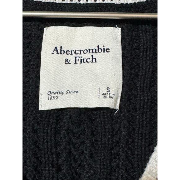 Abercrombie & Fitch Cropped V-Neck Sweater Vest Black White Trim Small - Picture 5 of 9
